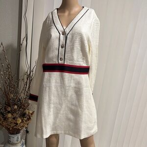 VENUS Cream Mini Dress with Black and Red Accents